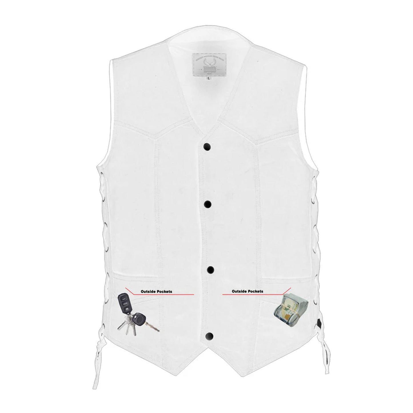 Men's Traditional Denim Vest with Side Laces