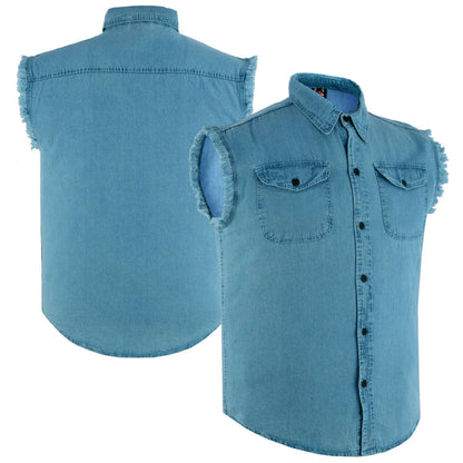 Men's Blue Lightweight Sleeveless Denim Shirt