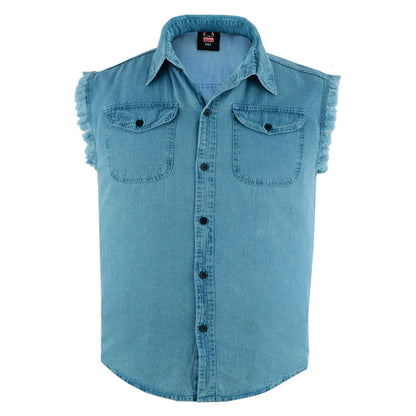 Men's Blue Lightweight Sleeveless Denim Shirt