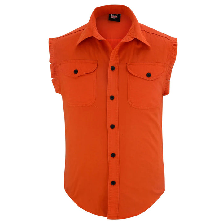 Men's Orange Lightweight Sleeveless Denim Shirt