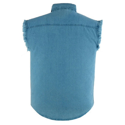 Men's Blue Lightweight Sleeveless Denim Shirt