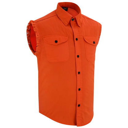 Men's Orange Lightweight Sleeveless Denim Shirt