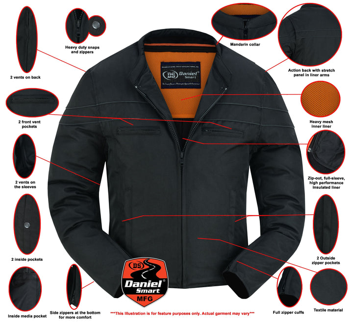 All-Season Men's Textile Motorcycle Jacket with Reflective Stripes