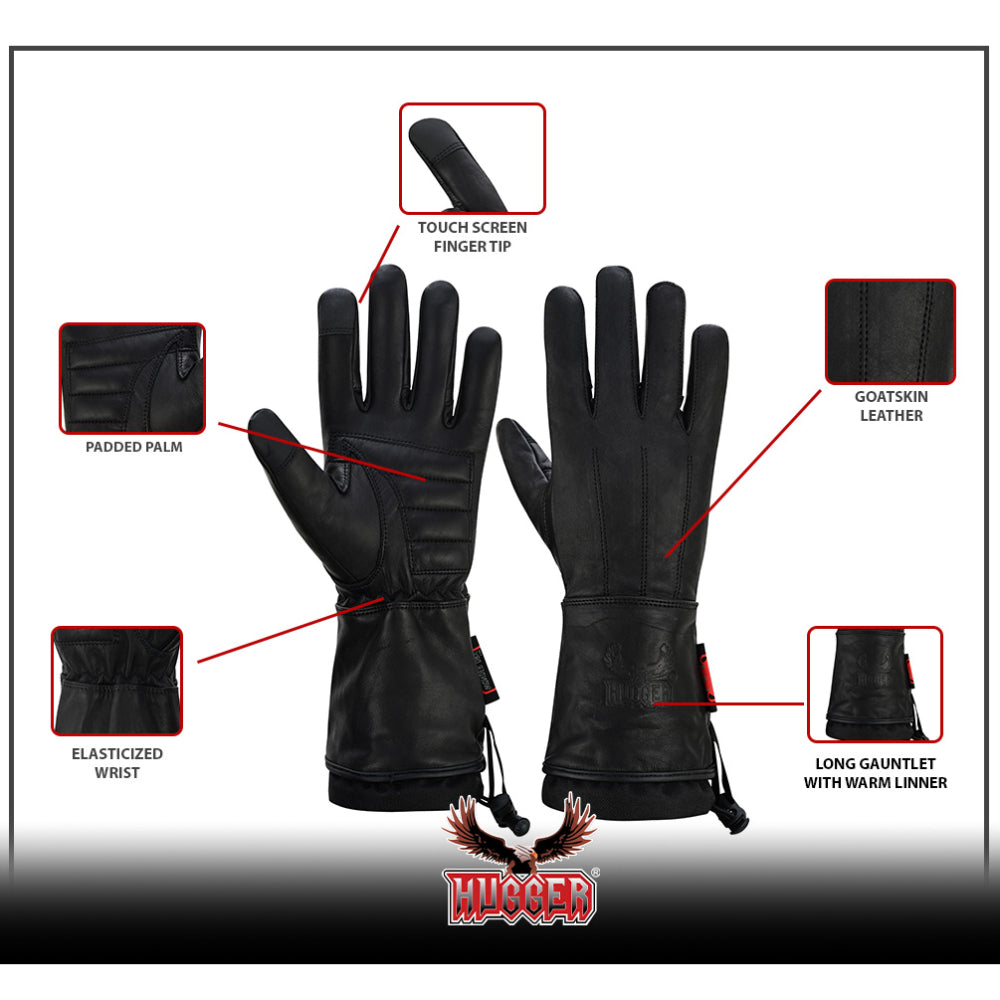 Men's Lined Technaline Leather, Classic Gauntlet Gloves, Water Resistant