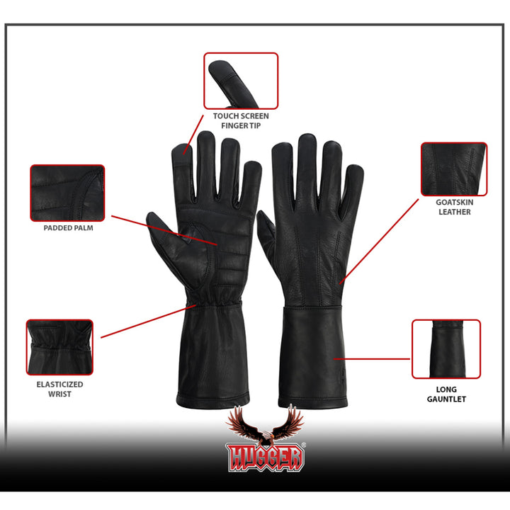 Men's Unlined Technaline Leather, Classic Gauntlet Gloves, Water Resistant