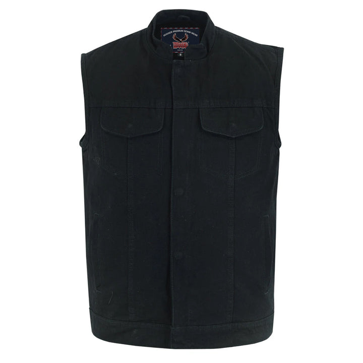 Concealed Snap Closure, Denim Material, Scoop Collar & Hidden