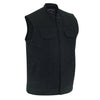 Concealed Snap Closure, Denim Material, Scoop Collar & Hidden