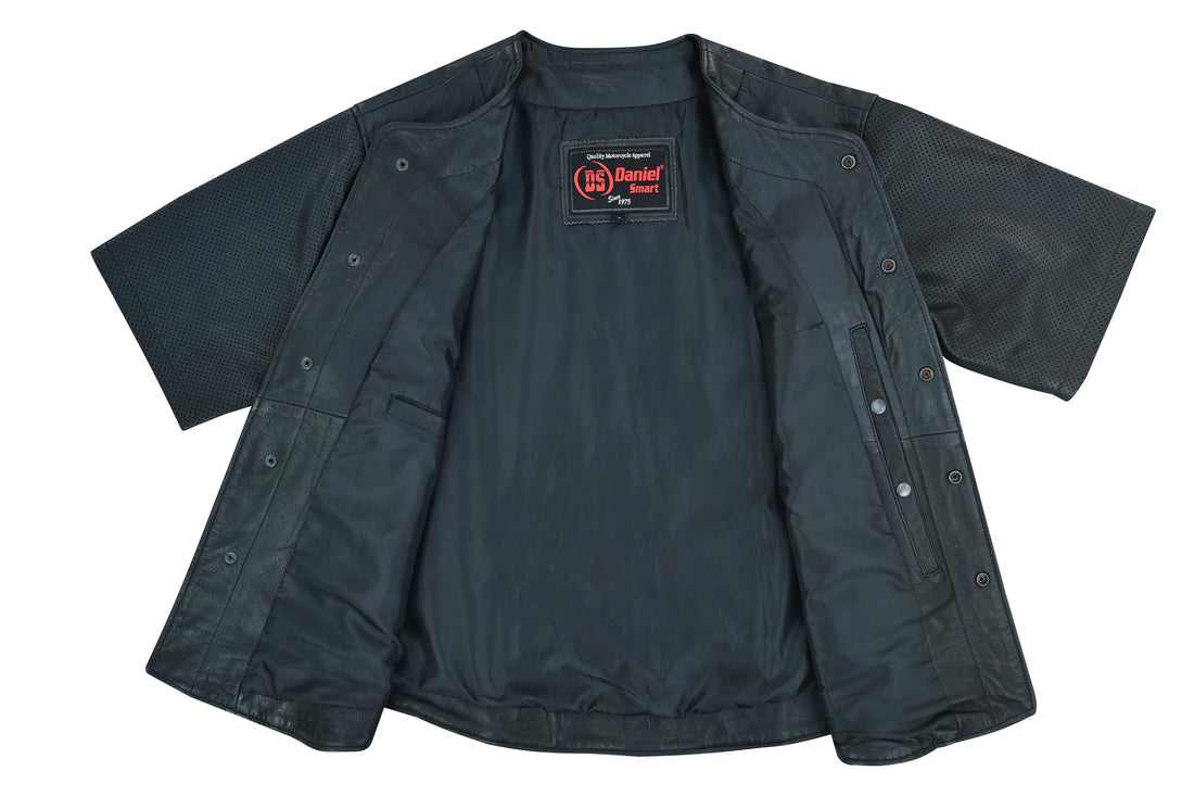 Men's  Leather Baseball Motorcycle Shirt - Black