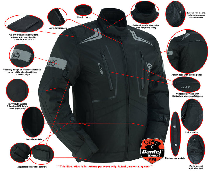 Flight Wings - Mens Textile Motorcycle Jacket - Black