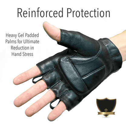 Men's Fingerless Water Resistant Technaline Leather Gloves with Gel Palm