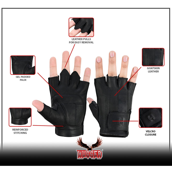 Men's Fingerless Water Resistant Technaline Leather Gloves with Gel Palm