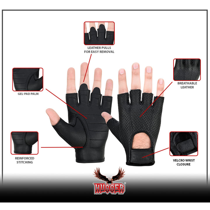 Men's Fingerless Technaline Goatskin Leather, WeatherLite Chopper Gloves