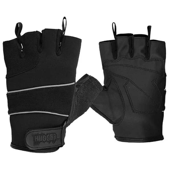 Hugger Men's Breathable Fingerless Motorcycle Gloves Reflective Piping