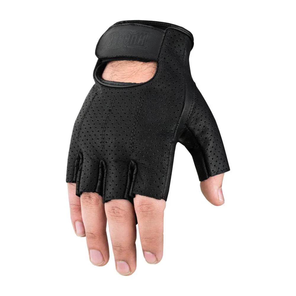Luckytouch Men's fingerless leather gloves