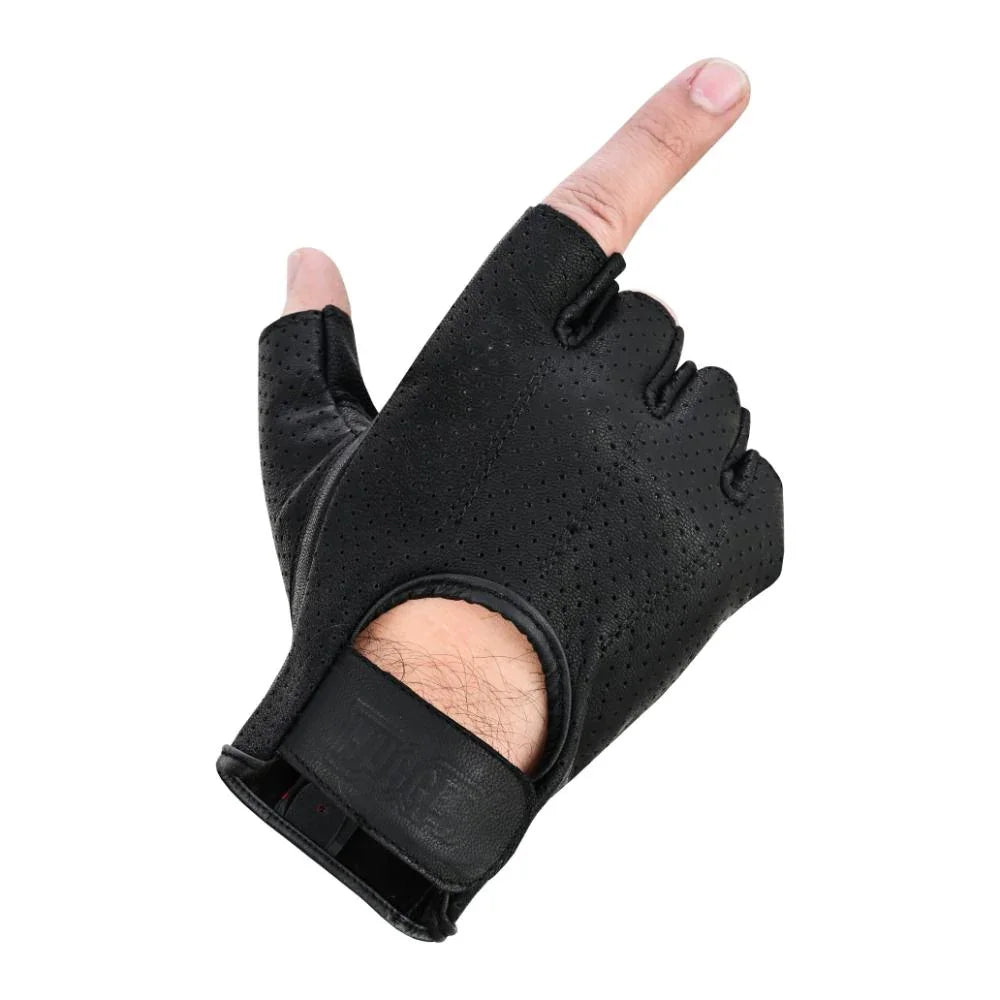 Luckytouch Men's fingerless leather gloves