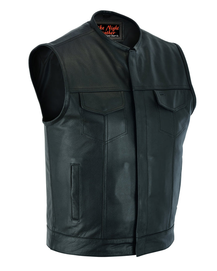 Men's AM Black Cowhide Leather Motorcycle Vest