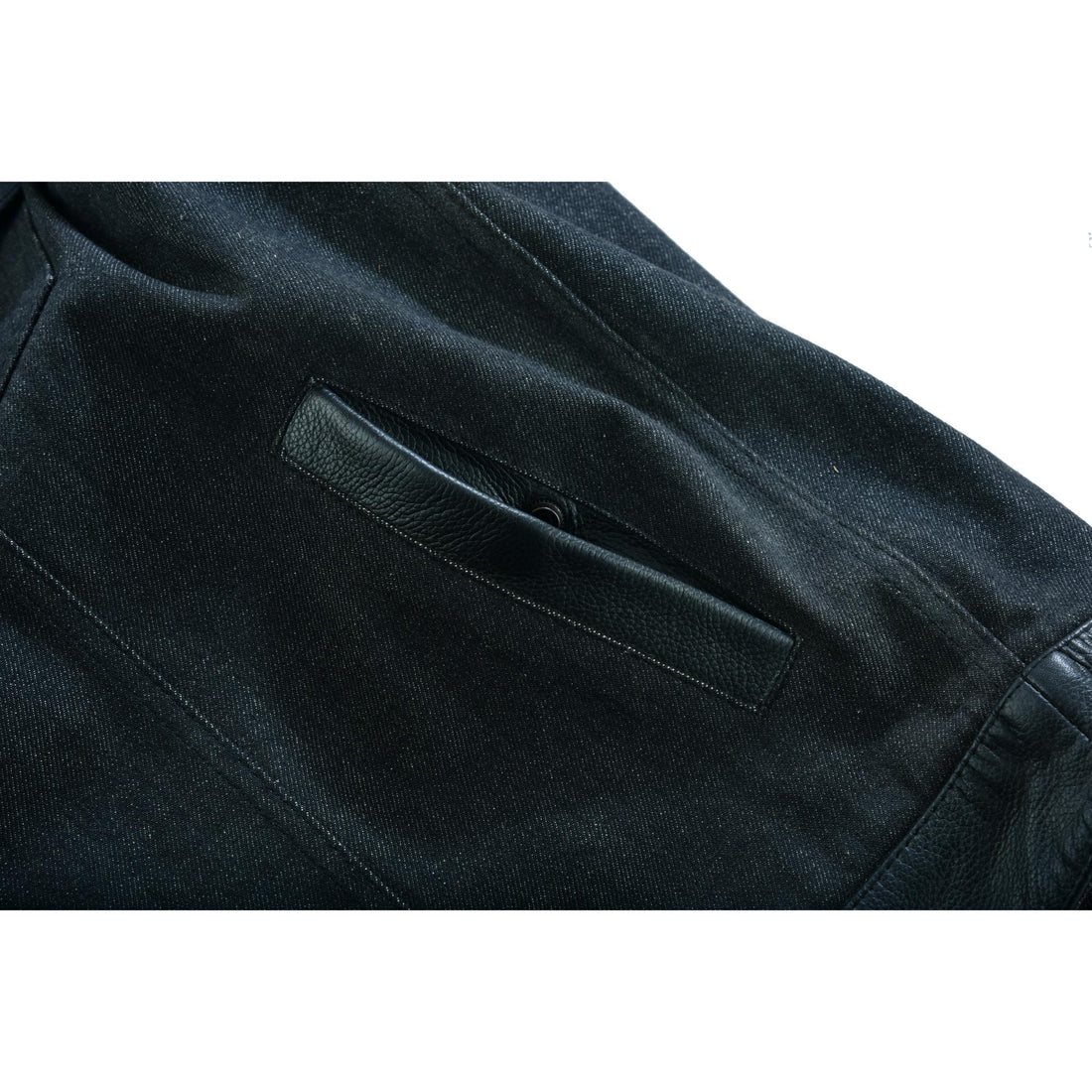Men's Leather-Denim Combo Motorcycle Vest - No Collar