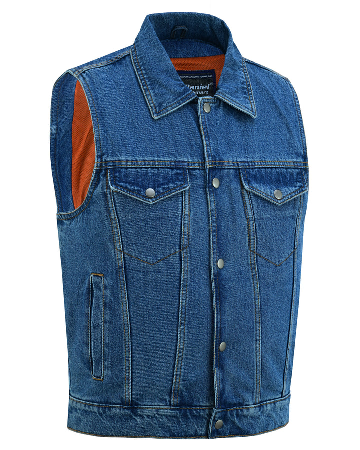 Men's Snap Front Blue Denim Motorcycle Vest