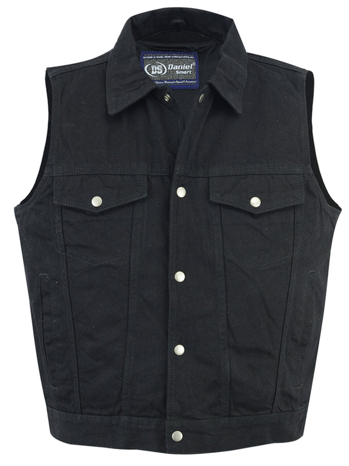 Men's Snap/Zipper Front Black Denim Motorcycle Vest