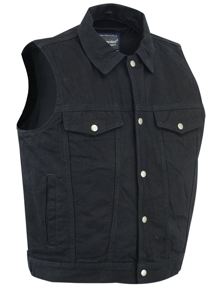 Men's Snap/Zipper Front Black Denim Motorcycle Vest
