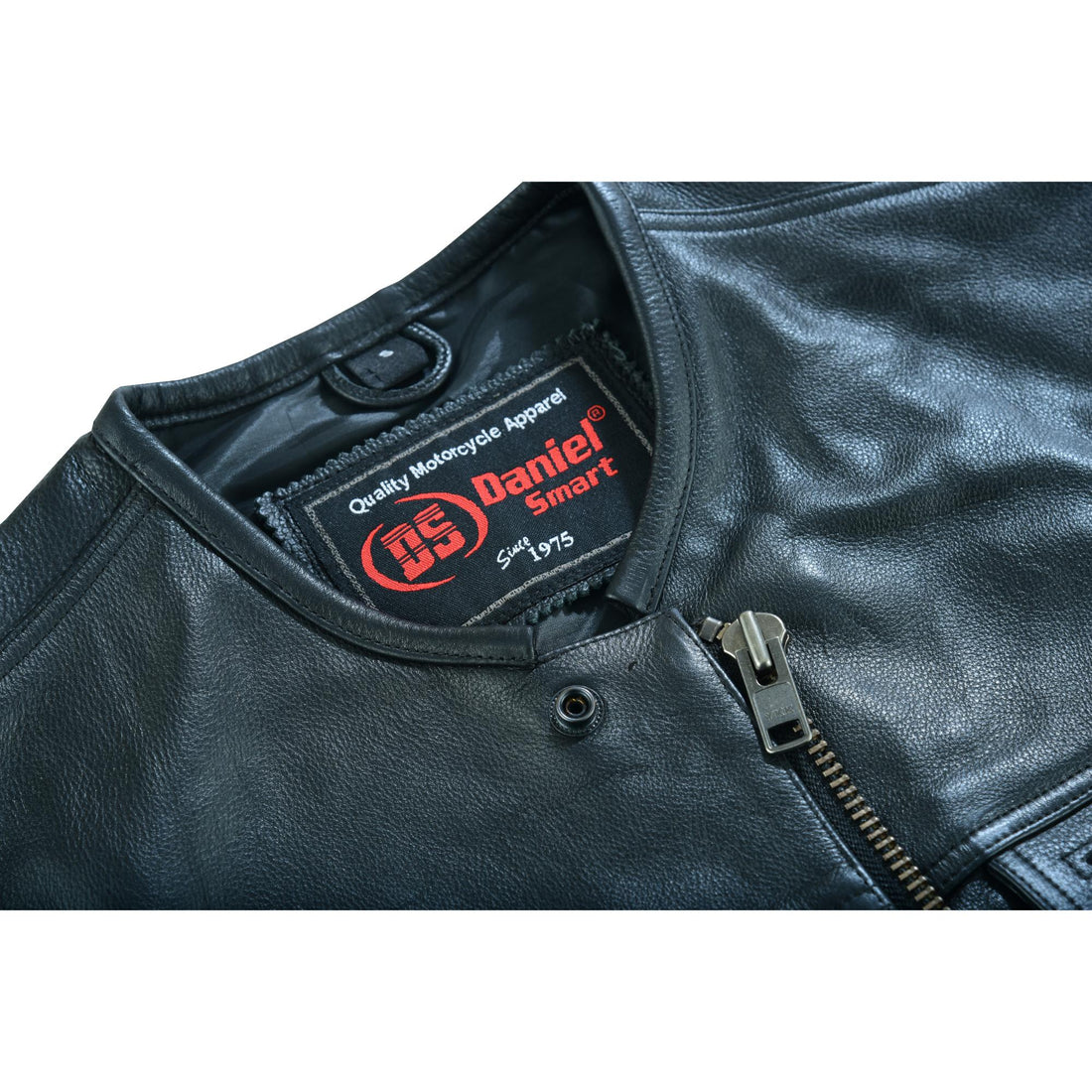 Men's Titan Black Leather Vest - Milled Cowhide, Hidden Zipper