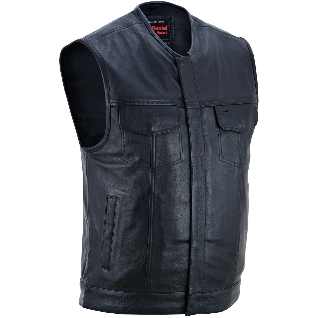 Men's Titan Black Leather Vest - Milled Cowhide, Hidden Zipper