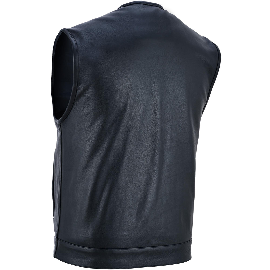 Men's Titan Black Leather Vest - Milled Cowhide, Hidden Zipper