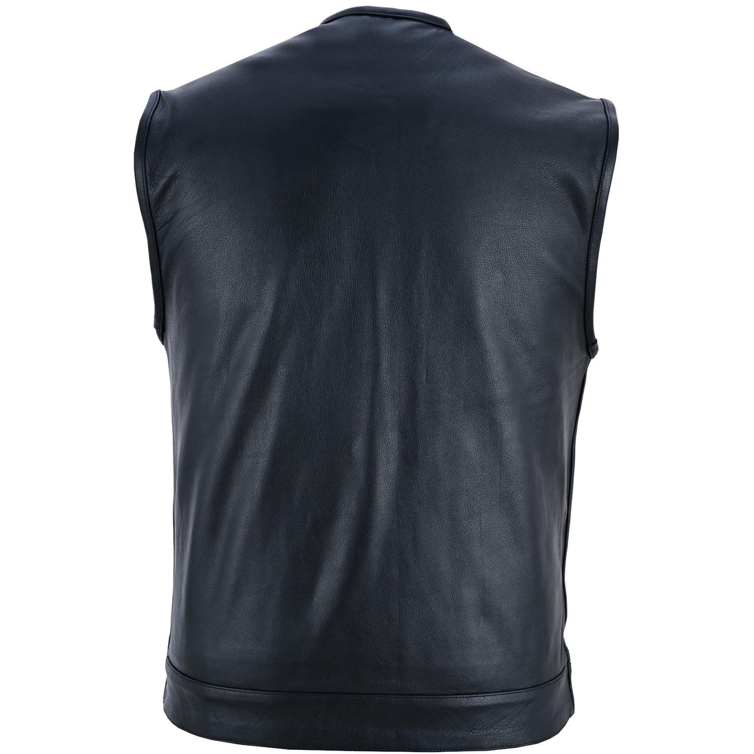 Men's Titan Black Leather Vest - Milled Cowhide, Hidden Zipper