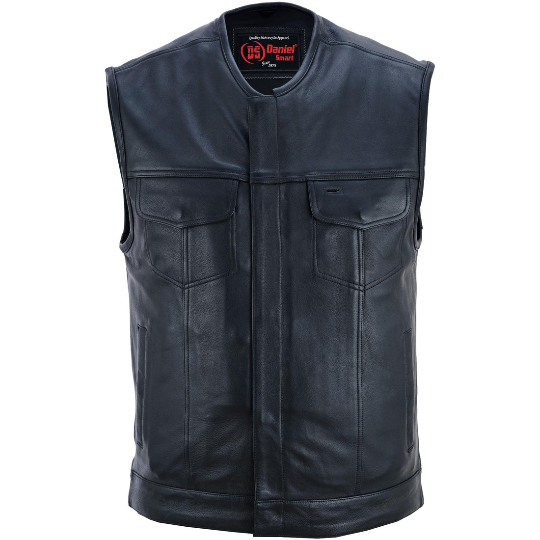 Men's Titan Black Leather Vest - Milled Cowhide, Hidden Zipper