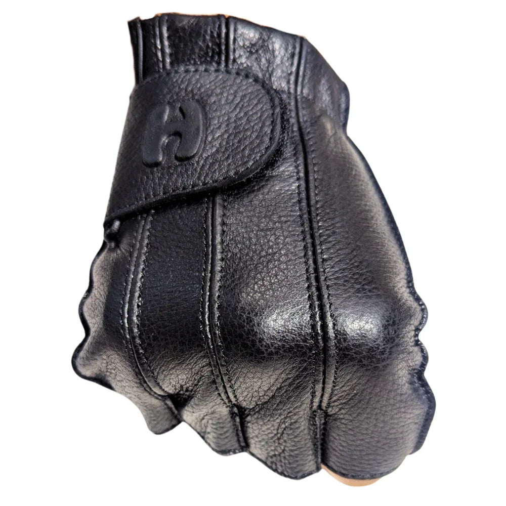 Men's Tough Deer Skin Fingerless Gloves with Gel Palm (Black)