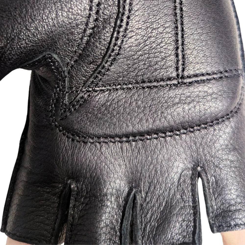 Men's Tough Deer Skin Fingerless Gloves with Gel Palm (Black)