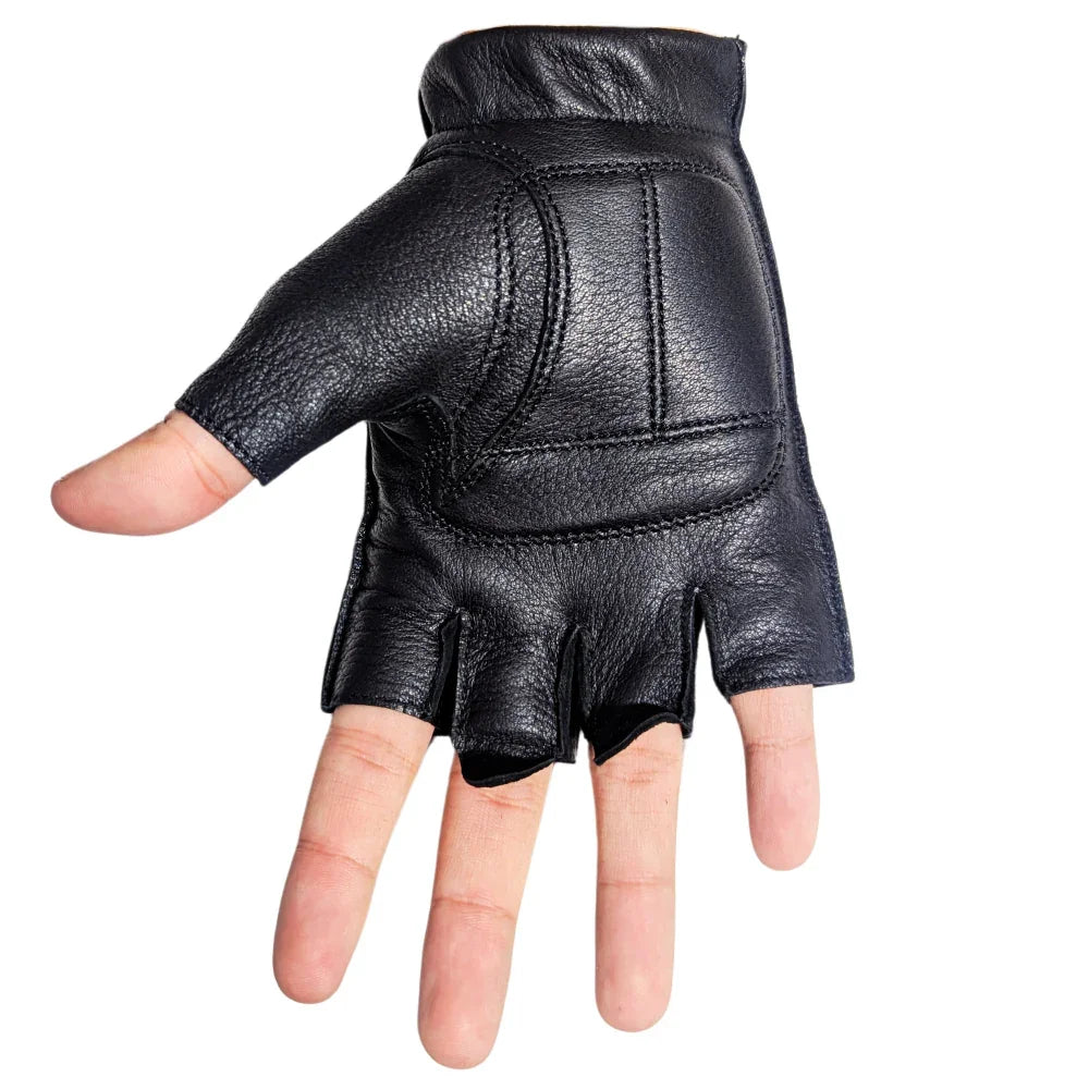 Men's Tough Deer Skin Fingerless Gloves with Gel Palm (Black)