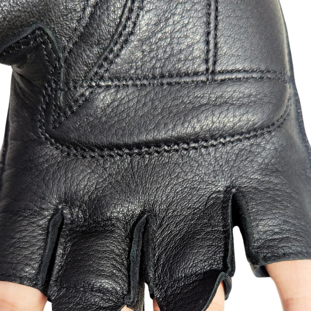 Men's Tough Deer Skin Fingerless Gloves with Gel Palm (Black)