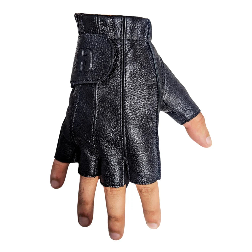 Men's Tough Deer Skin Fingerless Gloves with Gel Palm (Black)