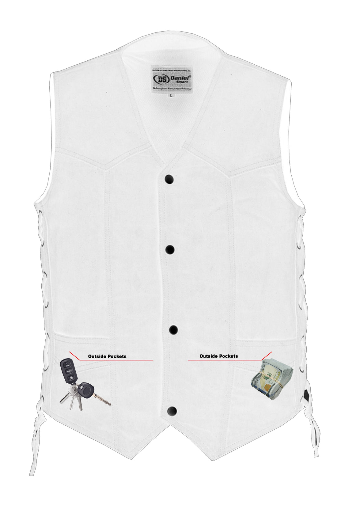 Men's Traditional Denim Motorcycle Vest with Side Laces – Smart Access Pockets