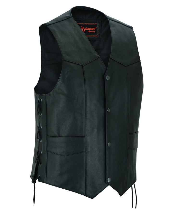 Men's Traditional Leather side lacing Vest - Black