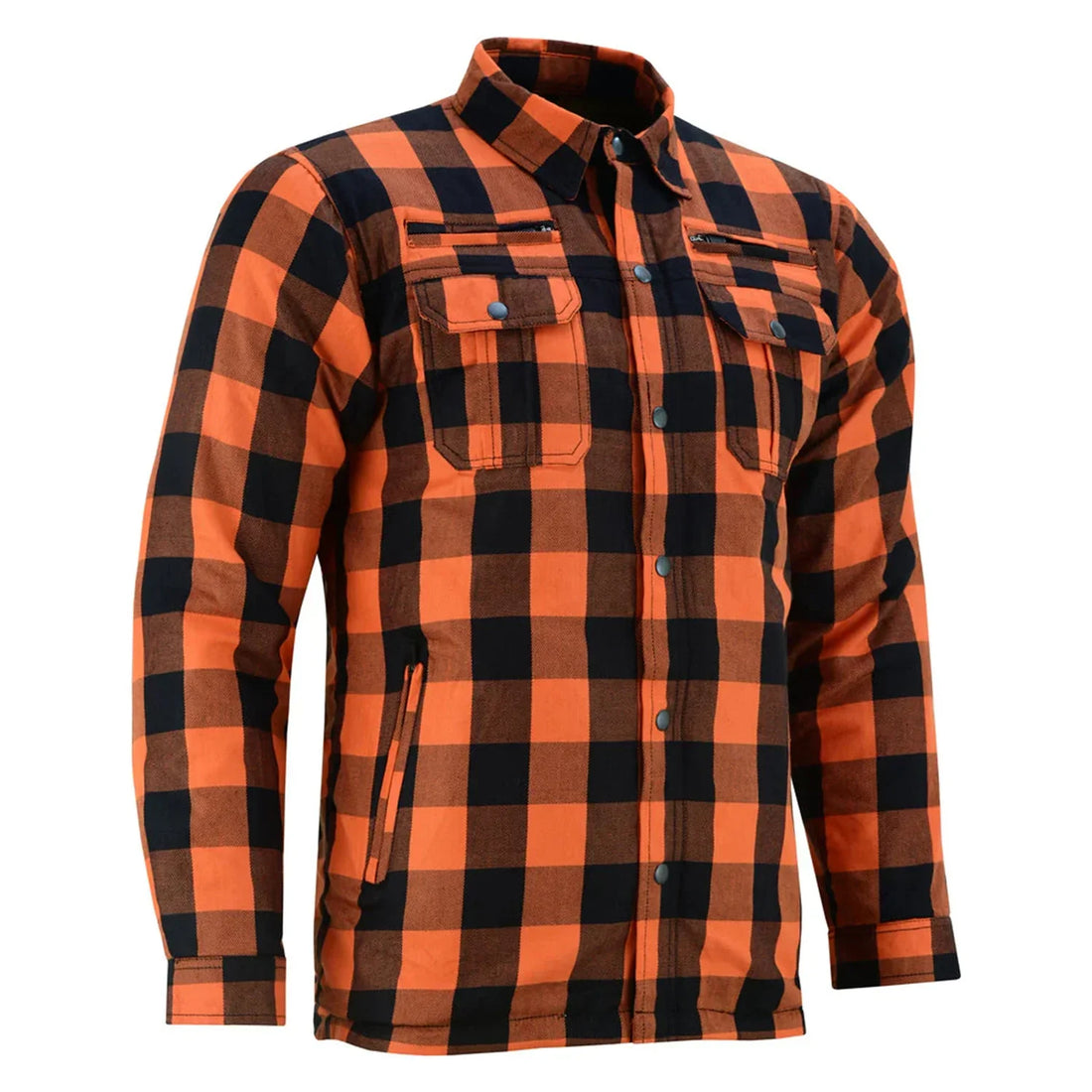 Cromoncent Men's Casual Plaid Flannel Shirt - Orange Black Check Button Down (3XL)