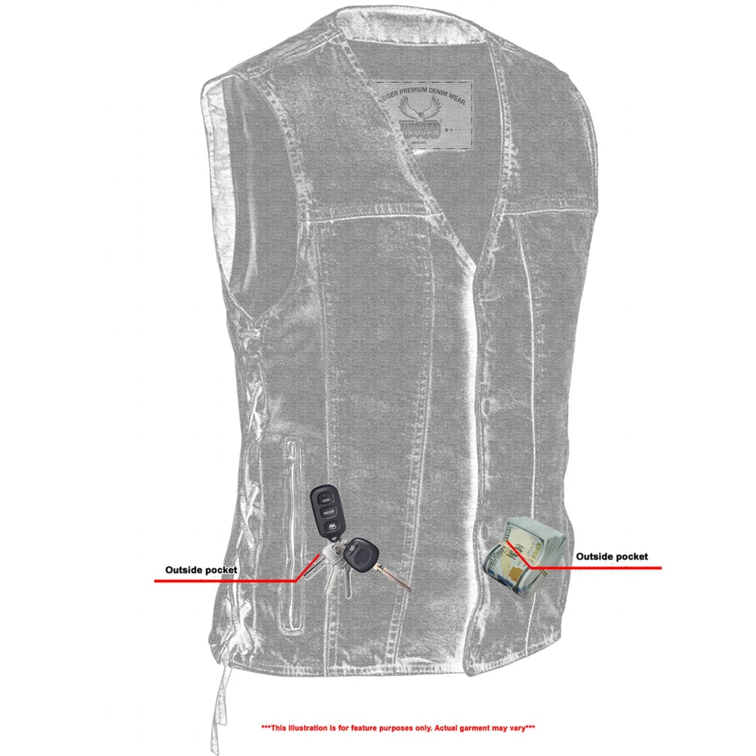 Ridemark Denim Motorcycle Vest - Blue