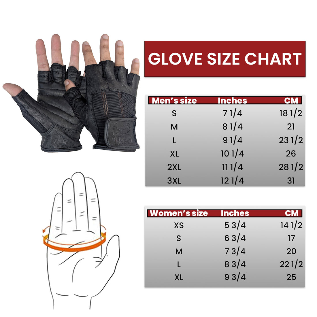 Men's Fingerless Technaline Leather, Summer Touring Chopper Gloves with Double Padded Palm