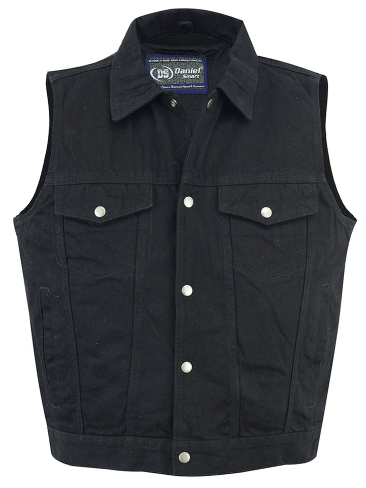 Snap Front Men's Denim Motorcycle Vest - Black