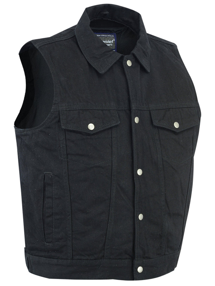 Snap Front Men's Denim Motorcycle Vest - Black
