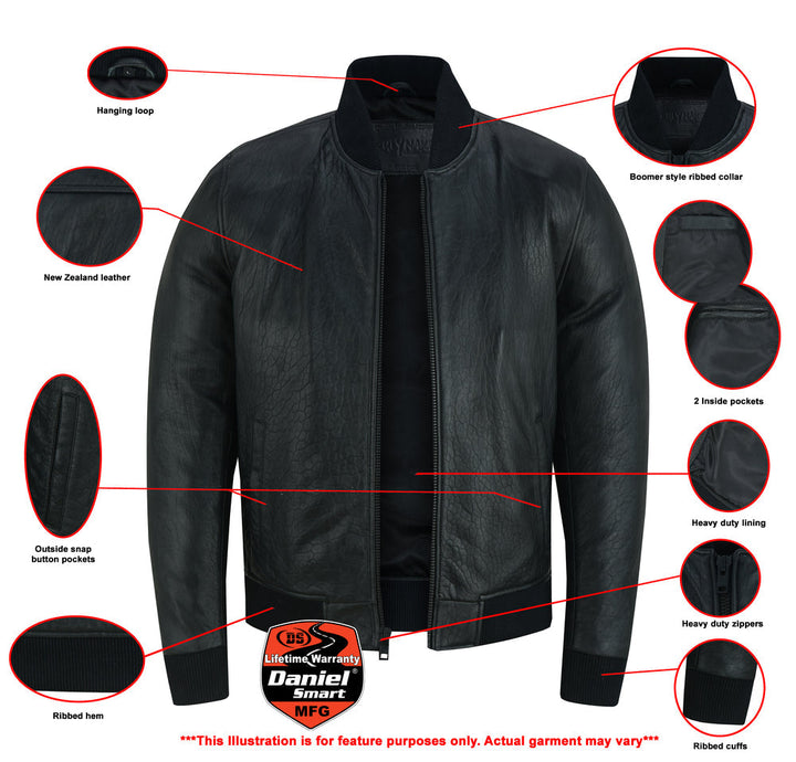 Stalwart Men's Fashion Black Leather Bomber Jacket