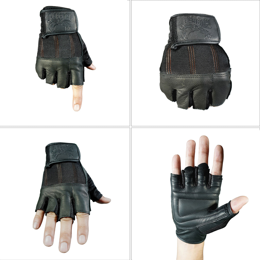 Men's Fingerless Technaline Leather, Summer Touring Chopper Gloves with Double Padded Palm